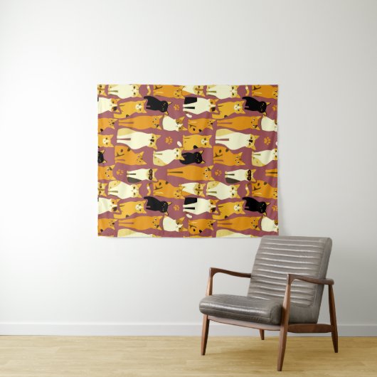 ショウガと黒猫と白猫の柄 タペストリー (インサイチュ(横))