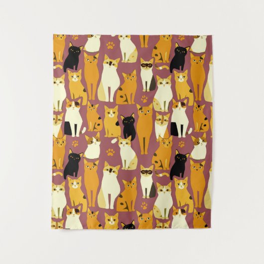 ショウガと黒猫と白猫の柄 タペストリー (正面)