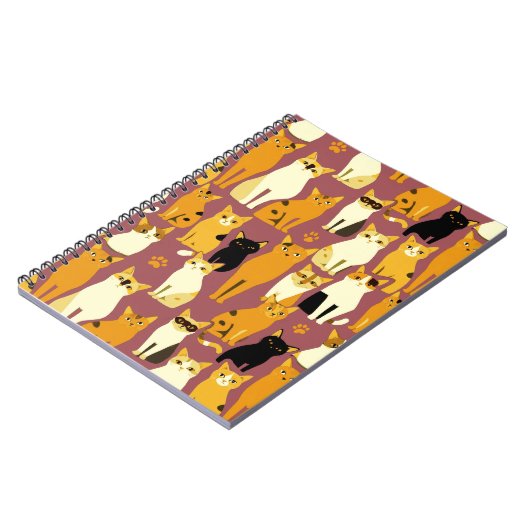 ショウガと黒猫と白猫の柄 ノートブック (左側)