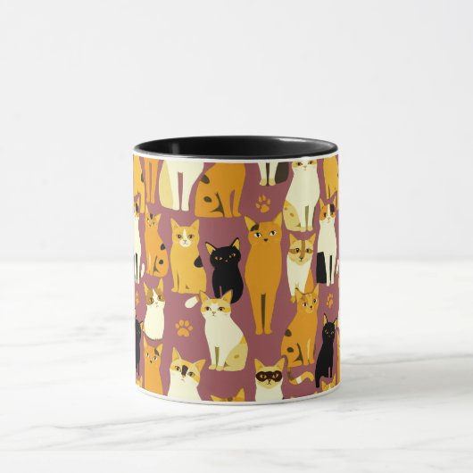 ショウガと黒猫と白猫の柄 マグカップ (中央)