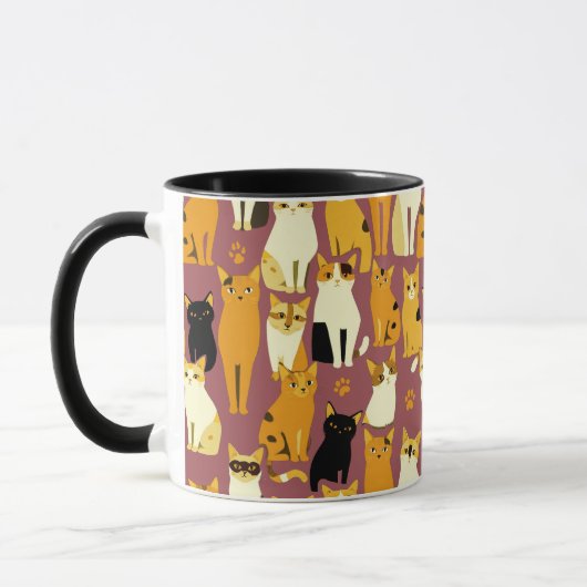 ショウガと黒猫と白猫の柄 マグカップ (左)