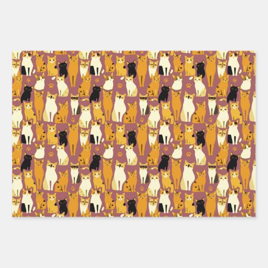 ショウガと黒猫と白猫の柄 ラッピングペーパーシート (正面3)