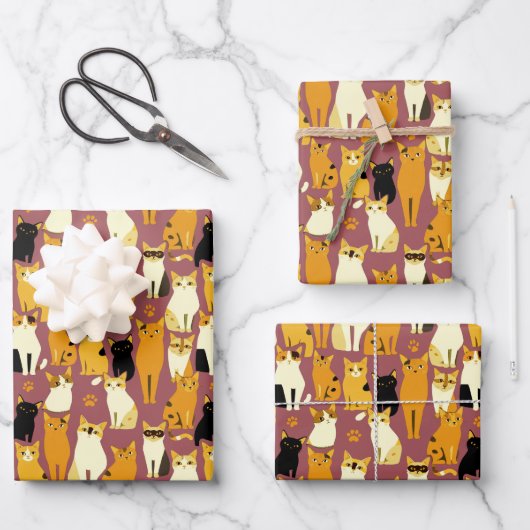 ショウガと黒猫と白猫の柄 ラッピングペーパーシート (正面)