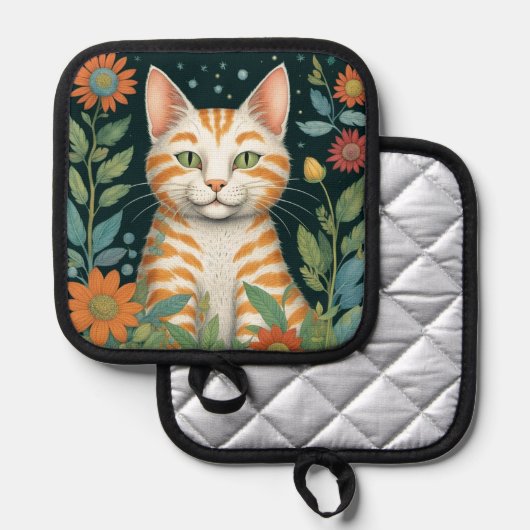 ショウガの猫と花 鍋敷き (正面/裏面)