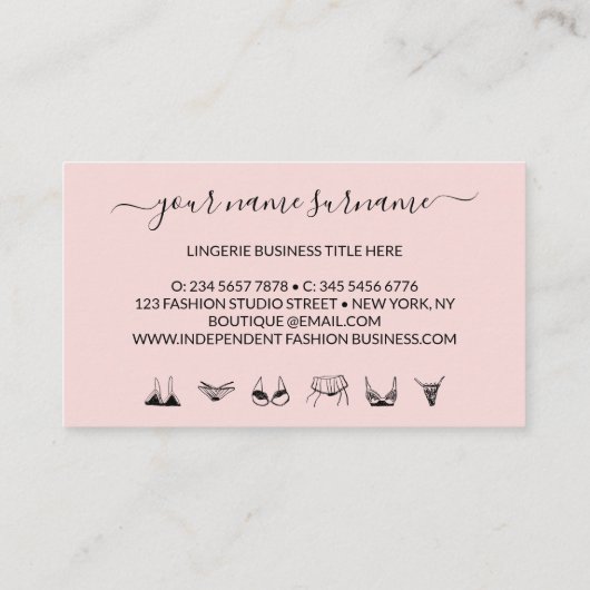 ショウガピンクの下着ファッションショップランジェリー 名刺 (裏面)