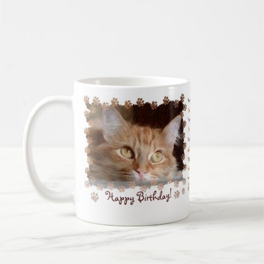 ショウガ猫猫の子ネコの幸せなBirhtdayのマグ コーヒーマグカップ (左)