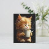 ショウガ色の可愛い子猫とコーヒー ポストカード (スタンド正面)