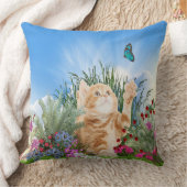 ショウガ遊の子猫と蝶 クッション (ブランケット)