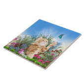 ショウガ遊の子猫と蝶 タイル (側面)