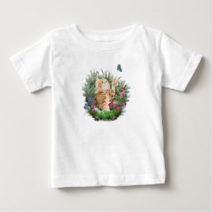 ショウガ遊の子猫と蝶 ベビーTシャツ