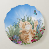 ショウガ遊の子猫と蝶 ラウンドクッション (裏面)
