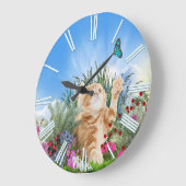 ショウガ遊の子猫と蝶 ラージ壁時計 (傾斜)