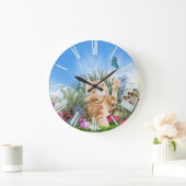 ショウガ遊の子猫と蝶 ラージ壁時計 (ホーム)