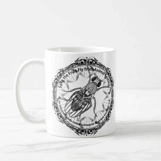 ショウジョウバエを救って下さい! コーヒーマグカップ (左)