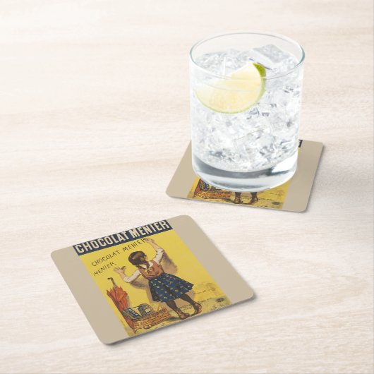 ショコラメニエ小さな女の子ウォール書ズ スクエアペーパーコースター (インサイチュ)