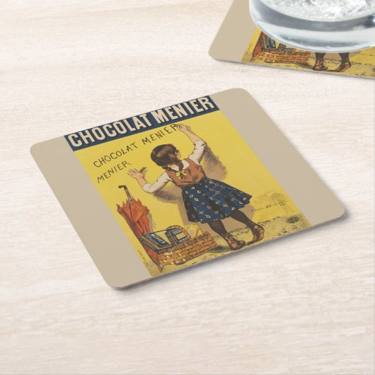ショコラメニエ小さな女の子ウォール書ズ スクエアペーパーコースター (アングル)