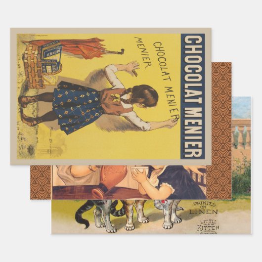 ショコラメニエ小さな女の子ウォール書ズ ラッピングペーパーシート (セット)