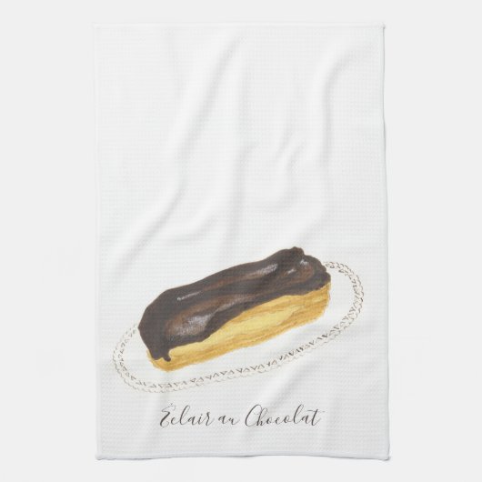 ショコラ・エクレア 水彩画 キッチンタオル (縦)