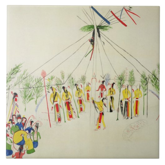 ショショーニ族の太陽踊り(綿モスリンの顔料) タイル (正面)