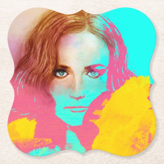 ショッカラフルプポップ・アートのド・コースター・抽象芸術・ウーマン ペーパーコースター (正面)