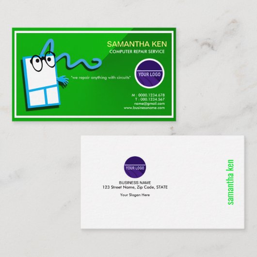 ショッキングなおもしろい緑のマウスPC修復名刺 名刺 (正面/裏面)