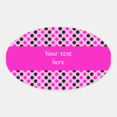 ショッキングなピンクとブラックの水玉模様 楕円形シール (正面)