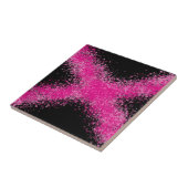ショッキングなピンクのグリッター紙吹雪が黒に交差 タイル (側面)