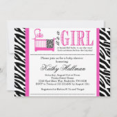 ショッキングピンクおよびシマウマのベビーシャワーの招待のカスタム 招待状 (正面)