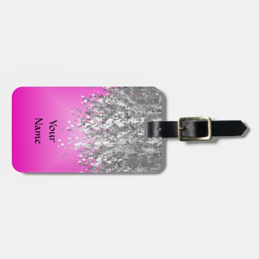 ショッキングピンクおよびフェイクなグリッター ラゲッジタグ (正面横)