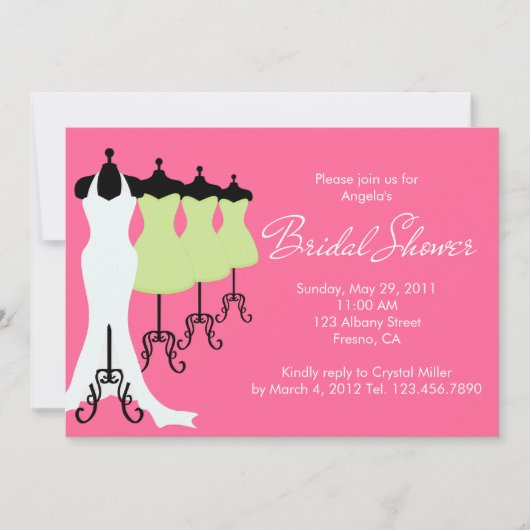ショッキングピンクおよびライムの服のブライダルシャワーの招待状 招待状 (正面)