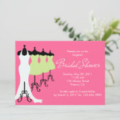 ショッキングピンクおよびライムの服のブライダルシャワーの招待状 招待状 (スタンド正面)