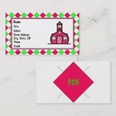 ショッキングピンクおよびライムグリーンのアーガイル 名刺 (正面/裏面)