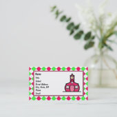 ショッキングピンクおよびライムグリーンのアーガイル 名刺 (スタンド正面)