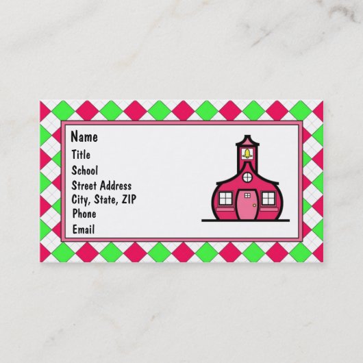 ショッキングピンクおよびライムグリーンのアーガイル 名刺 (正面)