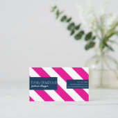 ショッキングピンクおよび濃紺のストライプのな名刺 名刺 (スタンド正面)