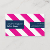 ショッキングピンクおよび濃紺のストライプのな名刺 名刺 (正面)