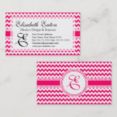 ショッキングピンクおよび白いシェブロンのジグザグパターン 名刺 (正面/裏面)