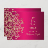 ショッキングピンクおよび金ゴールドのインドの結婚式のテーブル数カード ポストカード (正面/裏面)