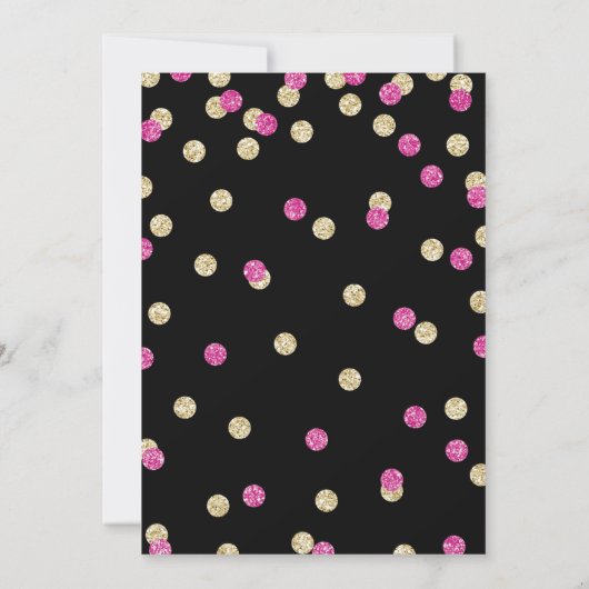 ショッキングピンクおよび金ゴールドのグリッターの誕生日の招待状 招待状 (裏面)
