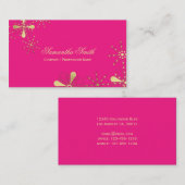 ショッキングピンクおよび金ゴールドの花のインディアンによってインスパイアデザイン 名刺 (正面/裏面)