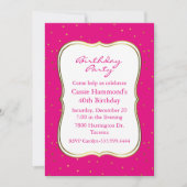 ショッキングピンクおよび金ゴールドの誕生日のパーティの招待状 招待状 (正面)
