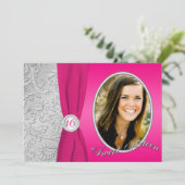 ショッキングピンクおよび銀の写真のSweet sixteenの招待状 招待状 (スタンド正面)