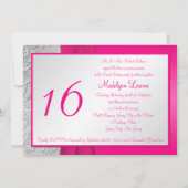 ショッキングピンクおよび銀の写真のSweet sixteenの招待状 招待状 (裏面)