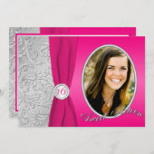 ショッキングピンクおよび銀の写真のSweet sixteenの招待状 招待状 (正面/裏面)