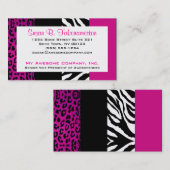 ショッキングピンクおよび黒いアニマルプリントのシマウマおよびヒョウ 名刺 (正面/裏面)