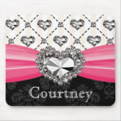 ショッキングピンクおよび黒いダマスク織のダイヤモンドのマウスパッドRhines マウスパッド (正面)