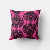 ショッキングピンクおよび黒いダマスク織の装飾用クッション クッション (裏面)
