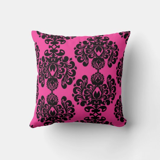 ショッキングピンクおよび黒いダマスク織の装飾用クッション クッション (裏面)