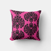 ショッキングピンクおよび黒いダマスク織の装飾用クッション クッション (正面)