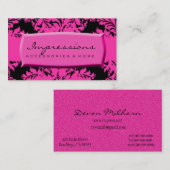 ショッキングピンクおよび黒いダマスク織 名刺 (正面/裏面)